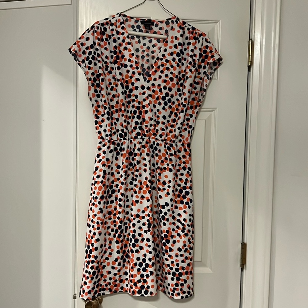 Halogen Orange, white, and navy polka dot fit and flare dress